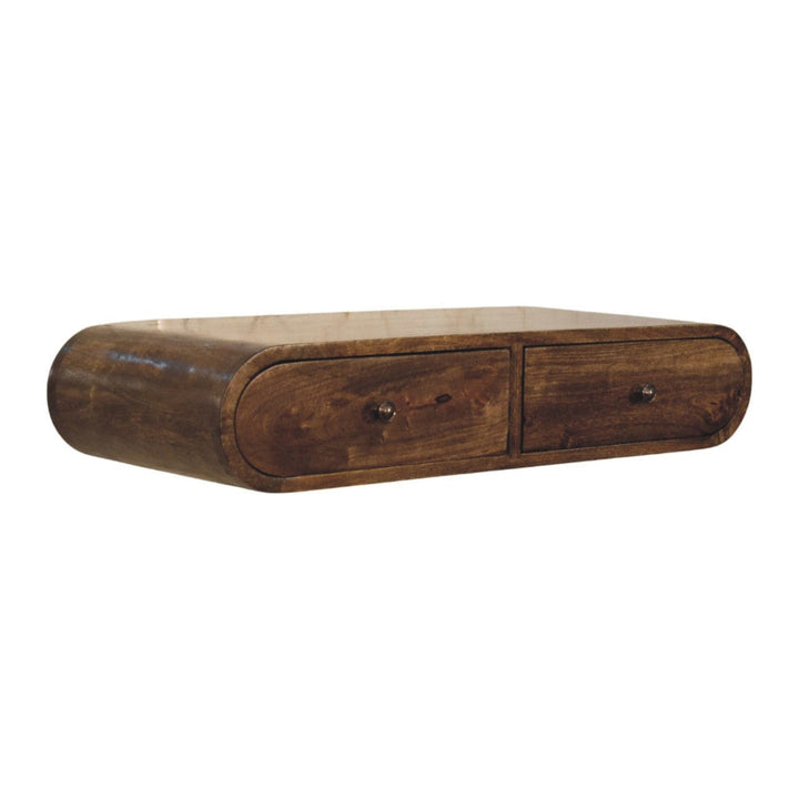 Rounded Wall-Mounted Console Table with 2 Drawers in Classic Grey - Solid Mango Wood Floating Console - product view 3...