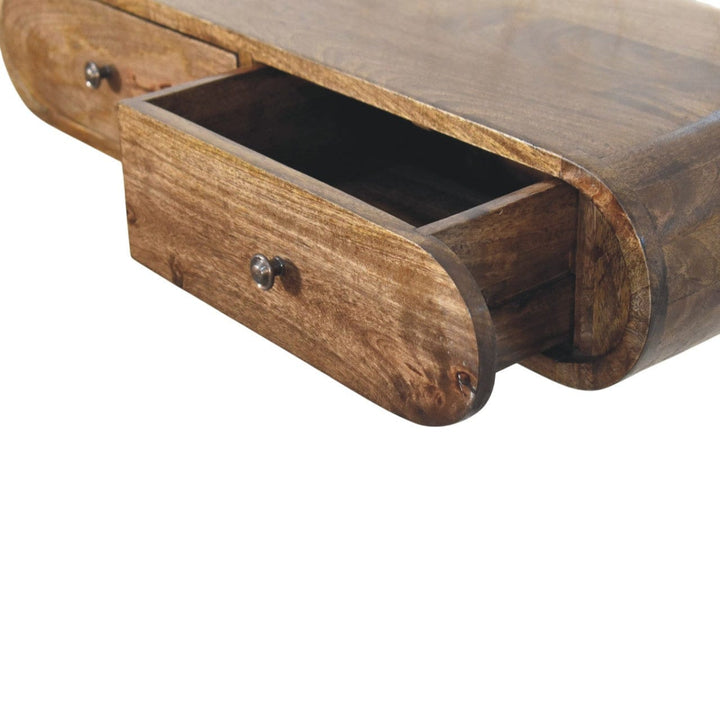 Rounded Wall-Mounted Console Table with 2 Drawers in Classic Grey - Solid Mango Wood Floating Console - product view 5...
