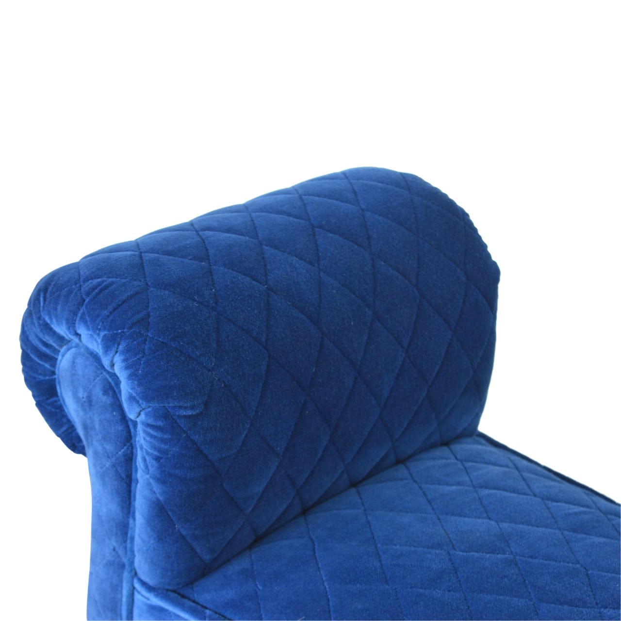 Royal Blue Quilted Velvet Bench - Solid Mango Wood Seating Furniture for Entryway - product view 5 showing handcrafted...