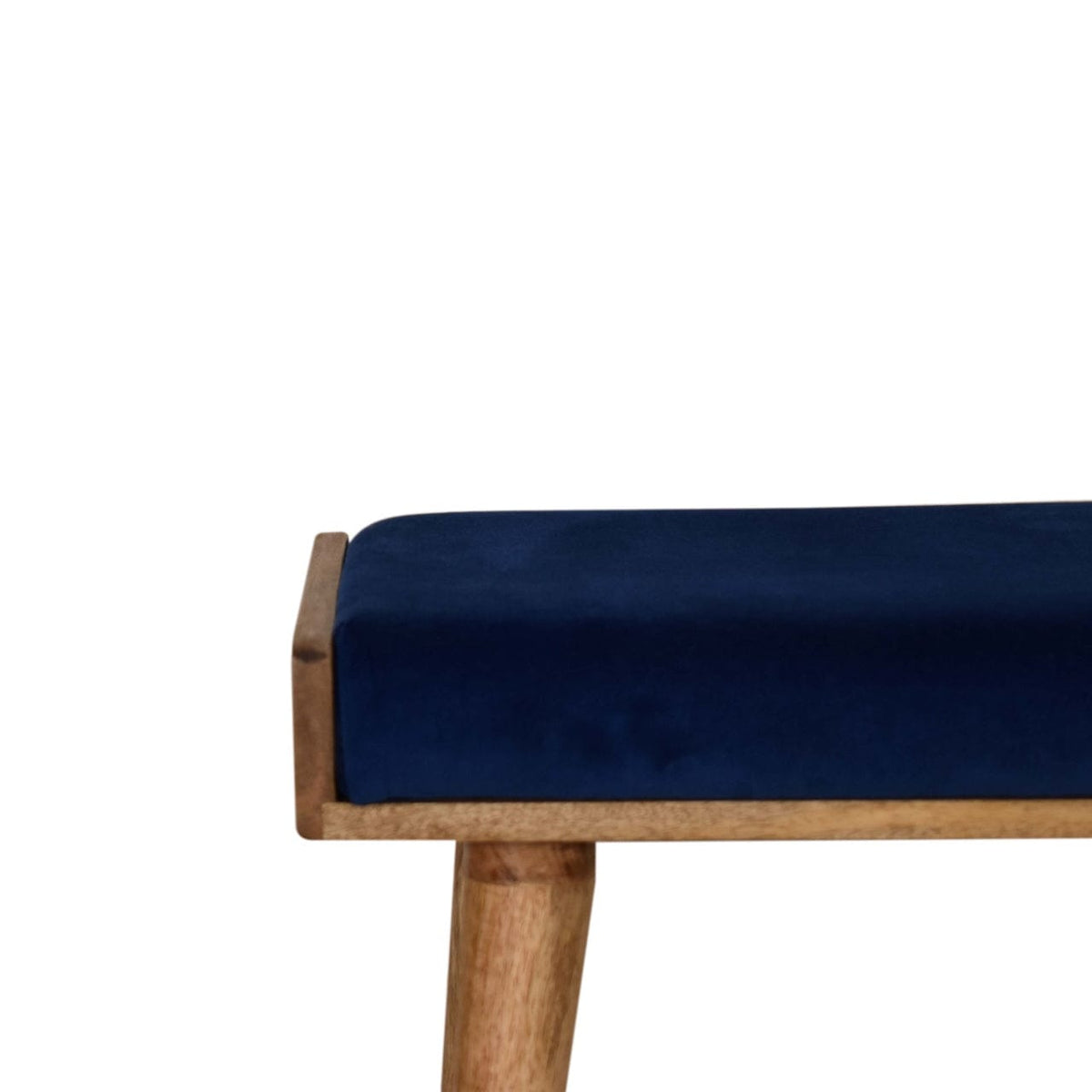 Royal Blue Velvet Tray Footstool - Solid Mango Wood Accent Stool for Living Room - product view 4 showing handcrafted...