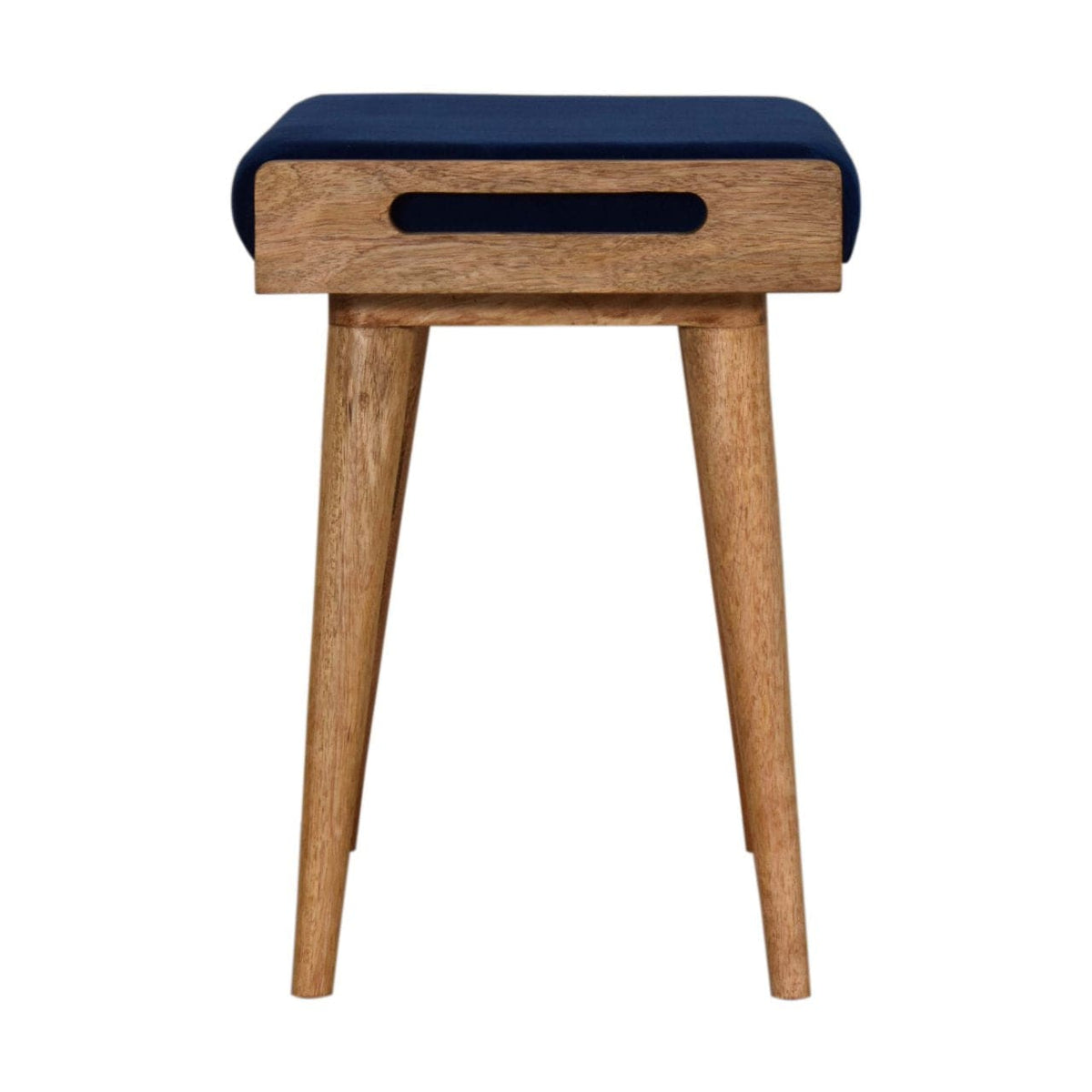 Royal Blue Velvet Tray Footstool - Solid Mango Wood Accent Stool for Living Room - product view 7 showing handcrafted...