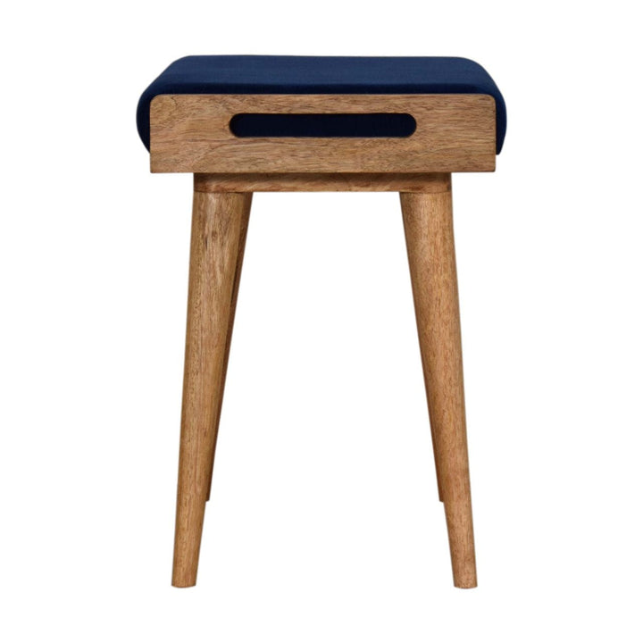Royal Blue Velvet Tray Footstool - Solid Mango Wood Accent Stool for Living Room - product view 7 showing handcrafted...