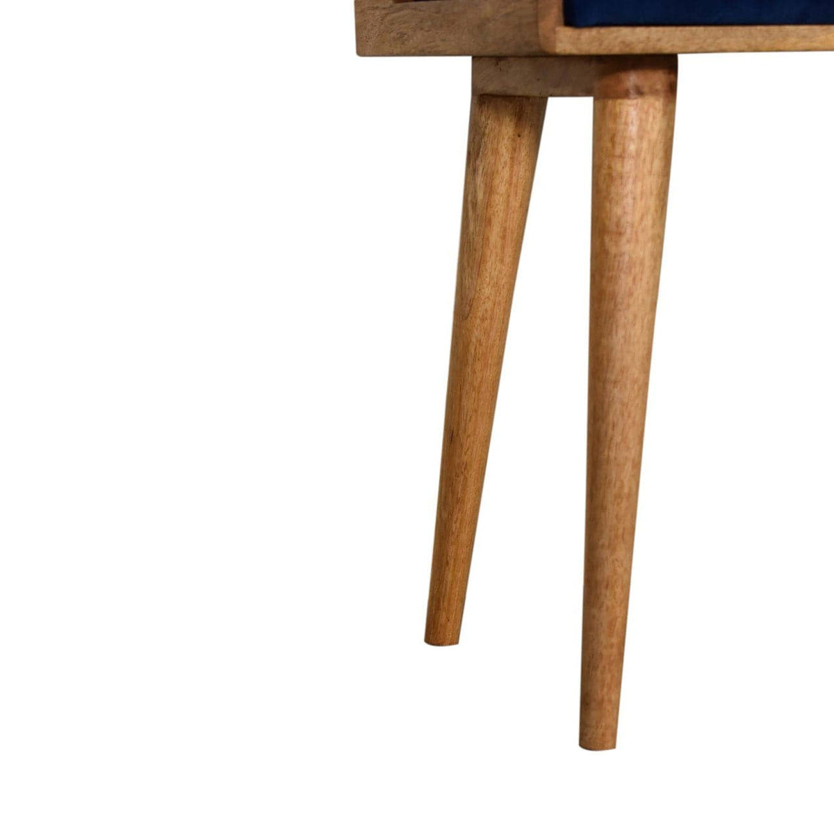 Royal Blue Velvet Tray Footstool - Solid Mango Wood Accent Stool for Living Room - product view 6 showing handcrafted...