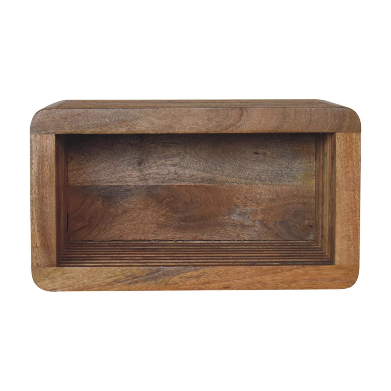 Rustic Floating Nightstand - Solid Mango Wood Bedside Table for Bedroom - product view 2 showing handcrafted solid mango...