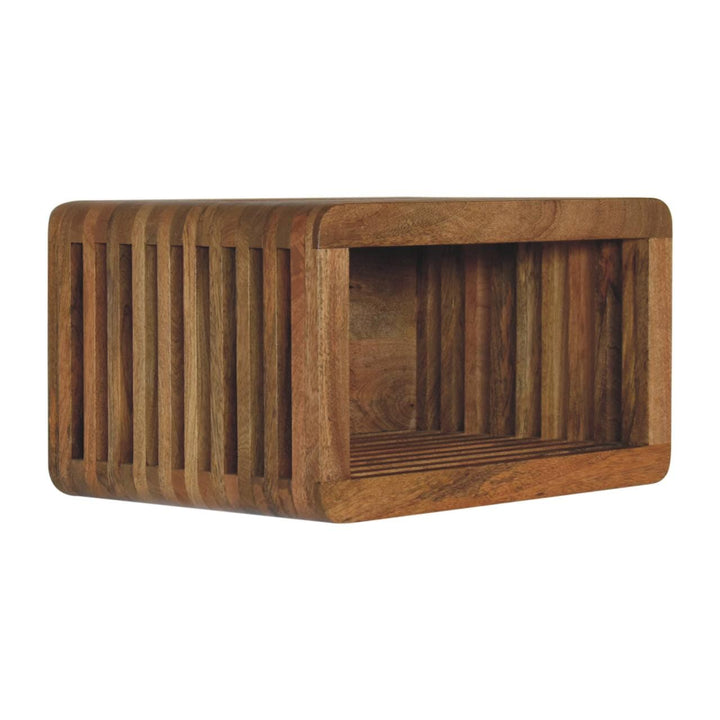 Rustic Floating Nightstand - Solid Mango Wood Bedside Table for Bedroom - product view 3 showing handcrafted solid mango...