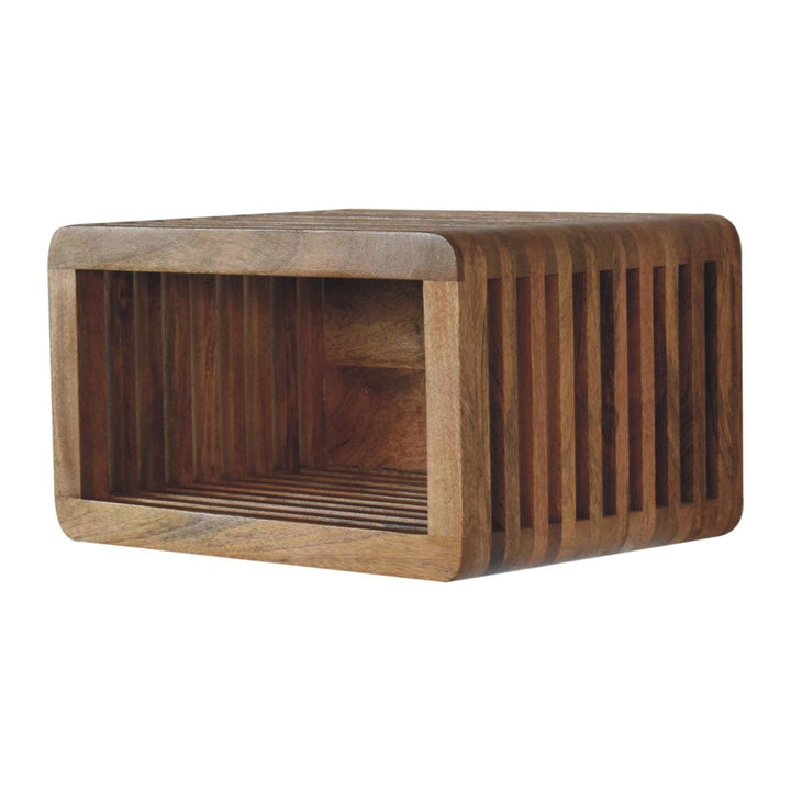 Rustic Floating Nightstand - Solid Mango Wood Bedside Table for Bedroom - product view 4 showing handcrafted solid mango...