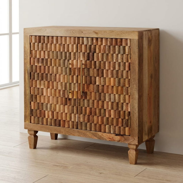 Rustic Lodge Marbella Sideboard - Solid Mango Wood Buffet Cabinet for Dining Room - main view showing handcrafted solid...