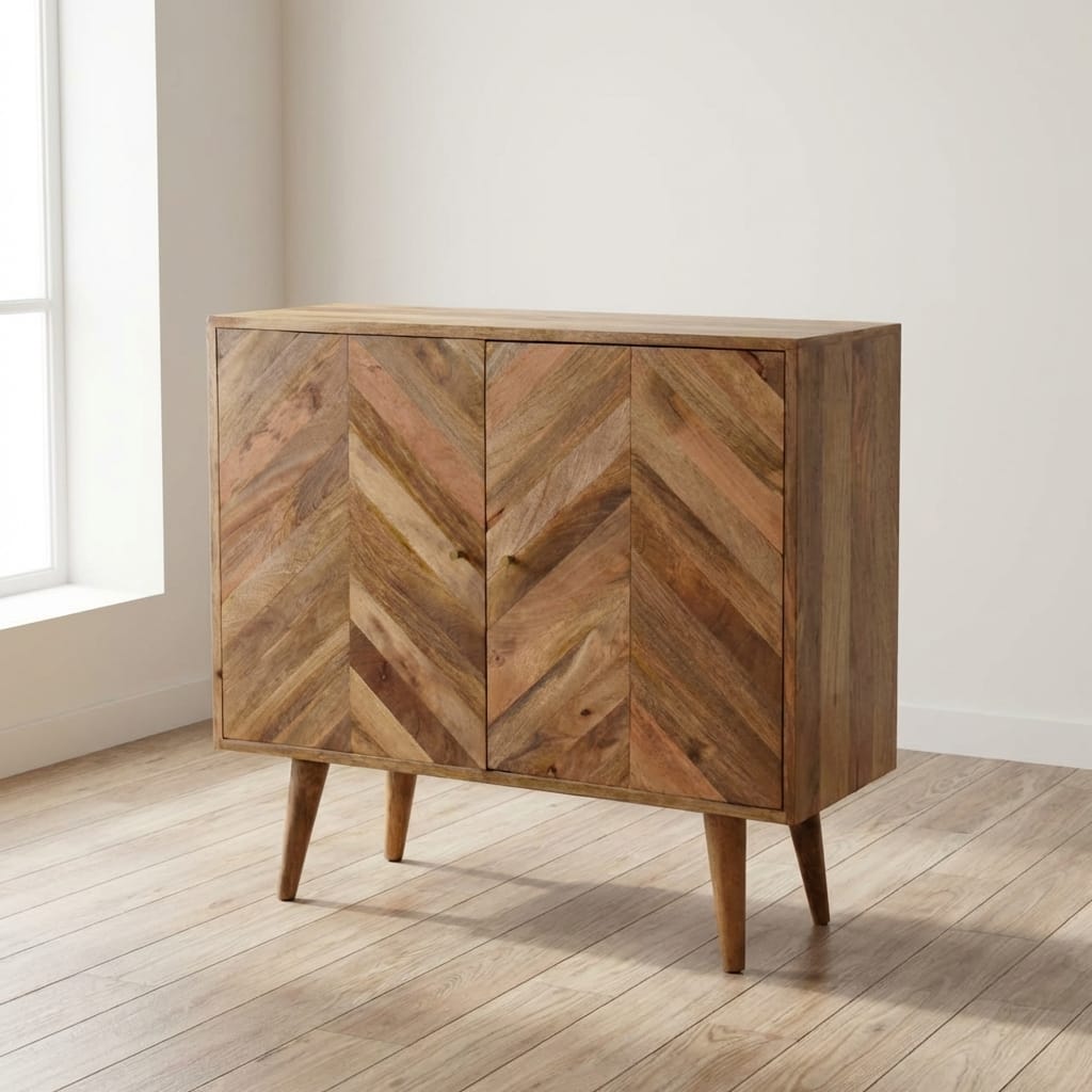 Rustic Lodge Muna Sideboard - Solid Mango Wood Buffet Cabinet for Dining Room - main view showing handcrafted solid mango...