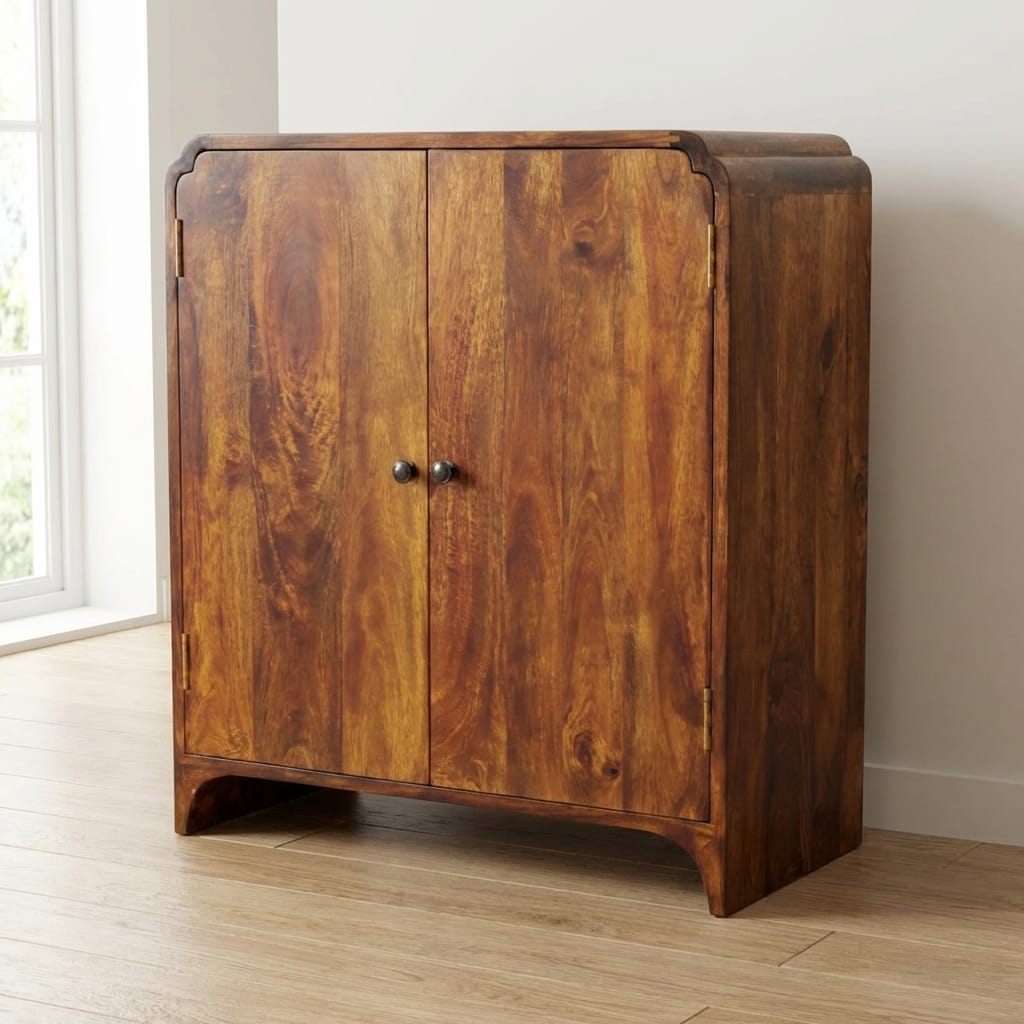 Rustic Lodge Newton Chestnut Sideboard - Solid Mango Wood Buffet Cabinet for Dining Room - main view showing handcrafted...