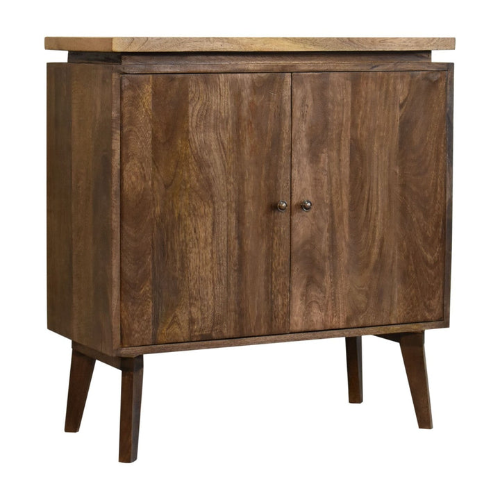 Rustic Lodge Platform Sideboard - Solid Mango Wood Buffet Cabinet for Dining Room - product view 3 showing handcrafted...