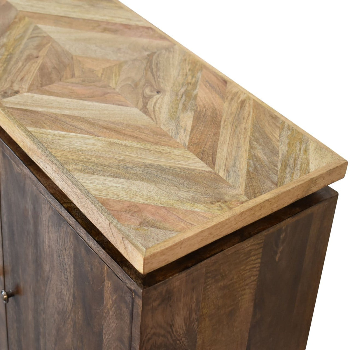 Rustic Lodge Platform Sideboard - Solid Mango Wood Buffet Cabinet for Dining Room - product view 6 showing handcrafted...