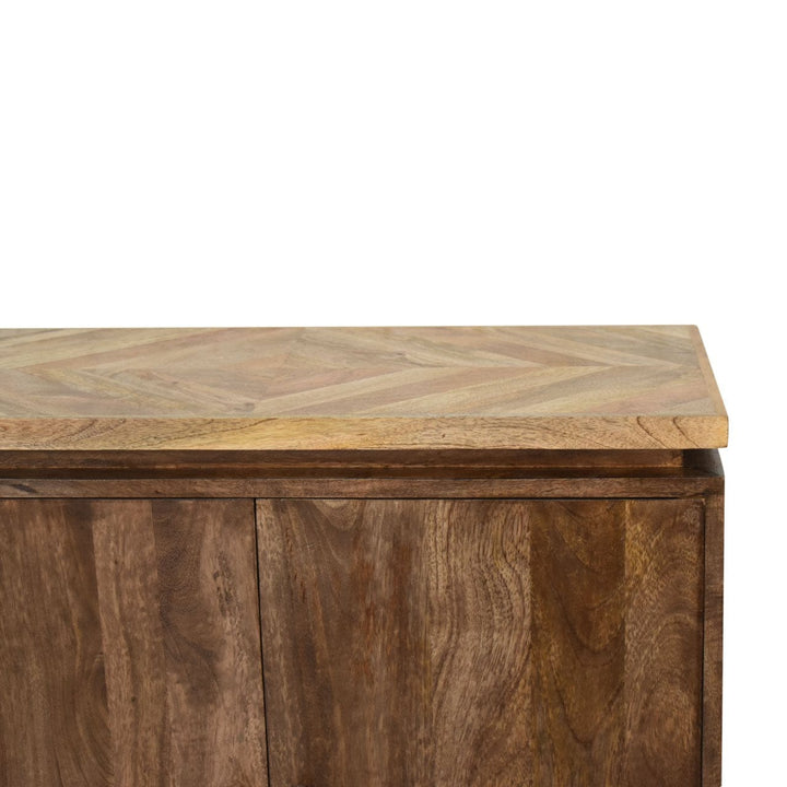 Rustic Lodge Platform Sideboard - Solid Mango Wood Buffet Cabinet for Dining Room - product view 4 showing handcrafted...