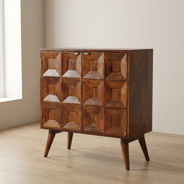 Rustic Lodge Quad Sideboard - Solid Mango Wood Buffet Cabinet for Dining Room - main view showing handcrafted solid mango...