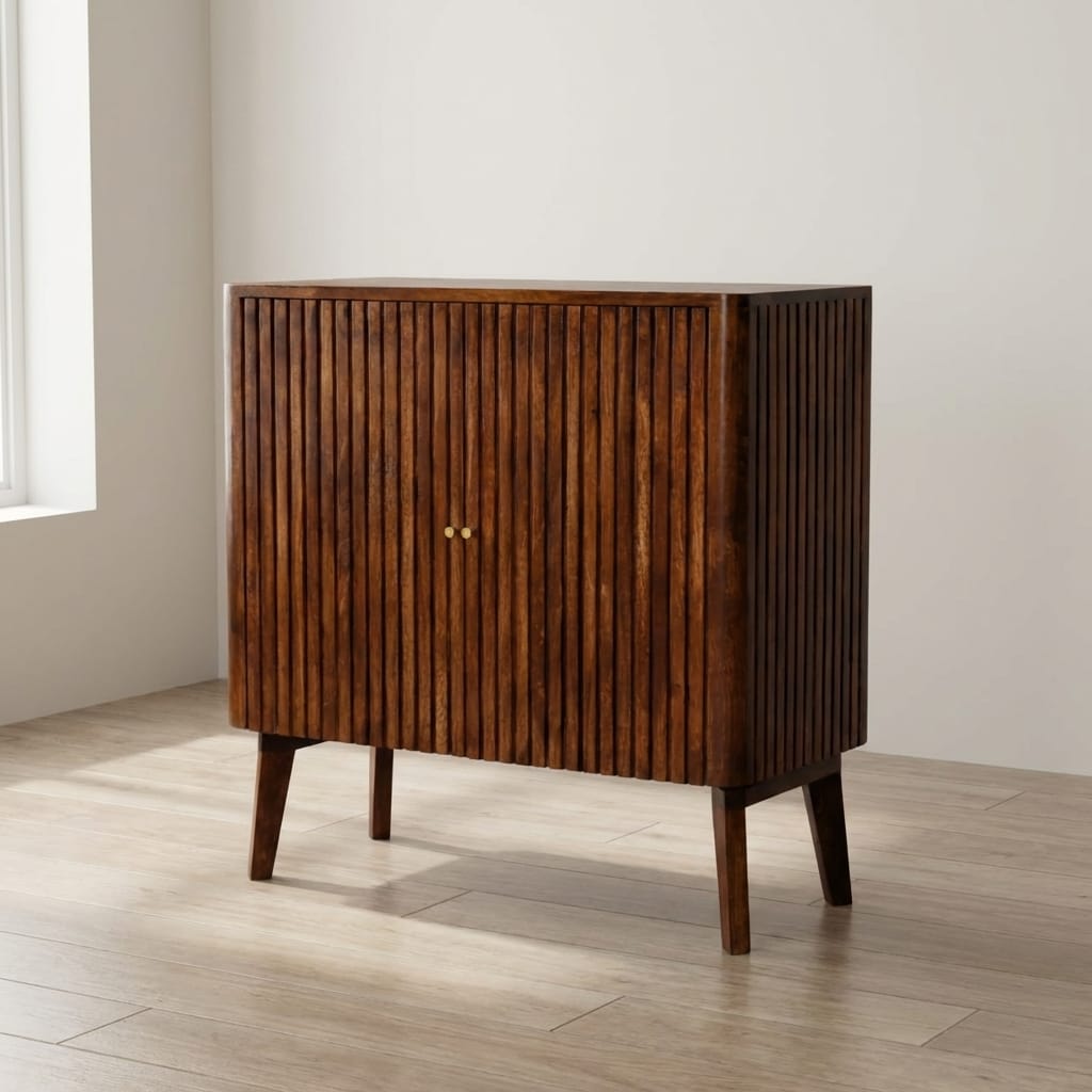 Rustic Lodge Reeve Sideboard - Solid Mango Wood Buffet Cabinet for Dining Room - main view showing handcrafted solid...