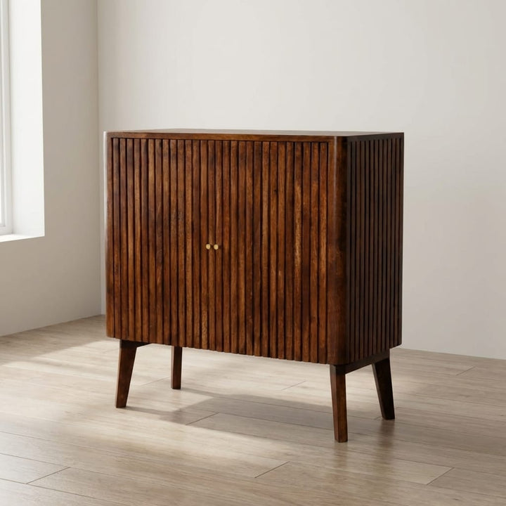 Rustic Lodge Reeve Sideboard - Solid Mango Wood Buffet Cabinet for Dining Room - main view showing handcrafted solid...