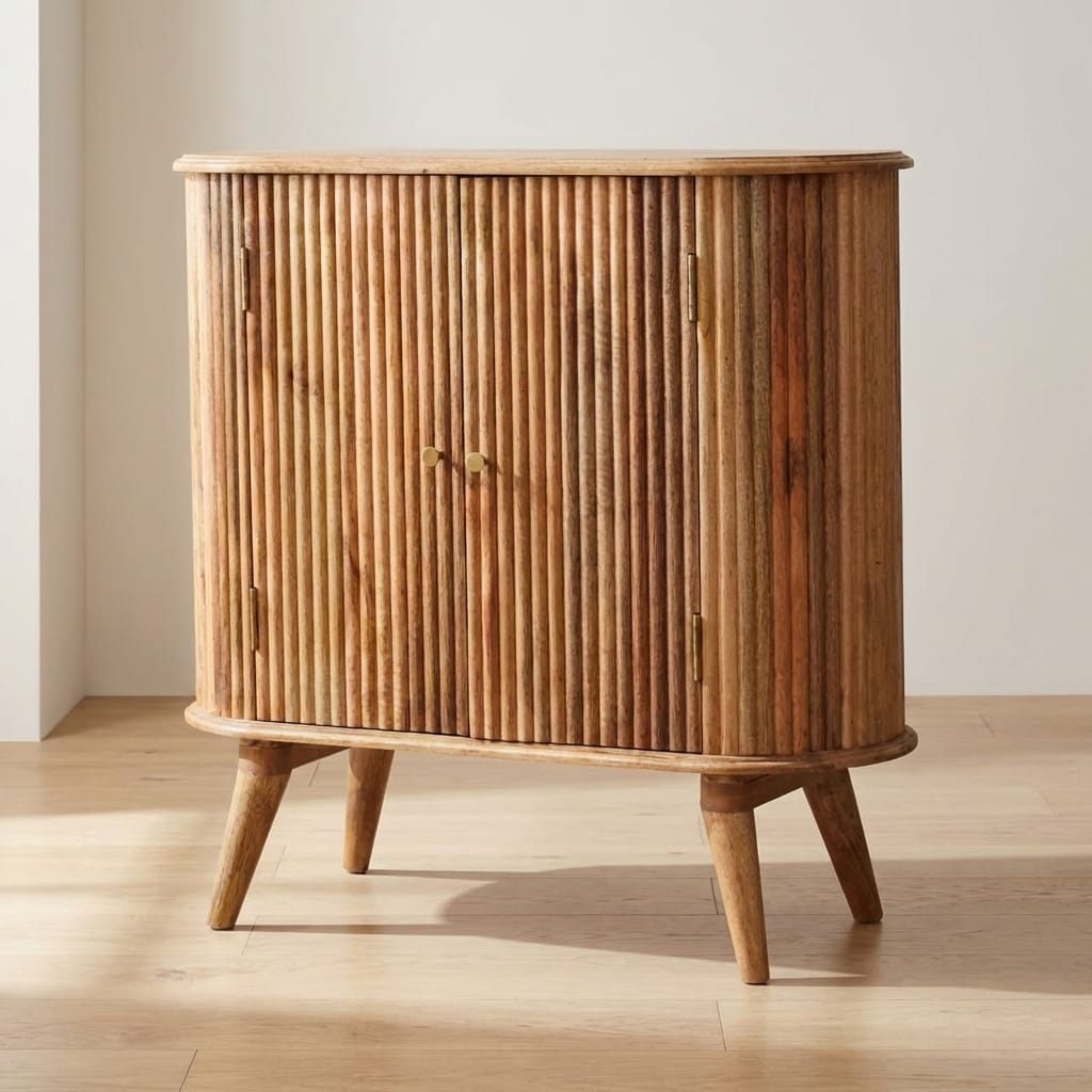 Rustic Lodge Soba Nordic Sideboard - Solid Mango Wood Buffet Cabinet for Dining Room - main view showing handcrafted...
