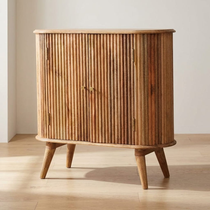 Rustic Lodge Soba Nordic Sideboard - Solid Mango Wood Buffet Cabinet for Dining Room - main view showing handcrafted...