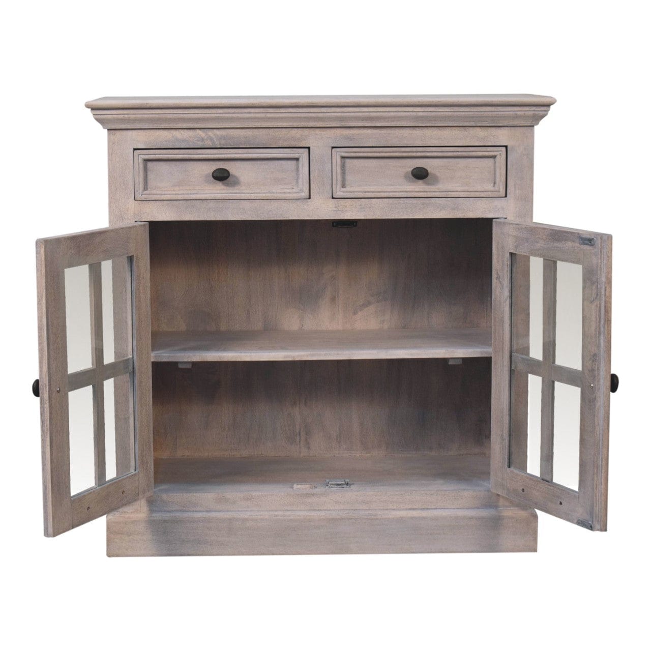 Rustic Lodge Stone Finish Sideboard - Solid Mango Wood Buffet Cabinet for Dining Room - product view 9 showing...
