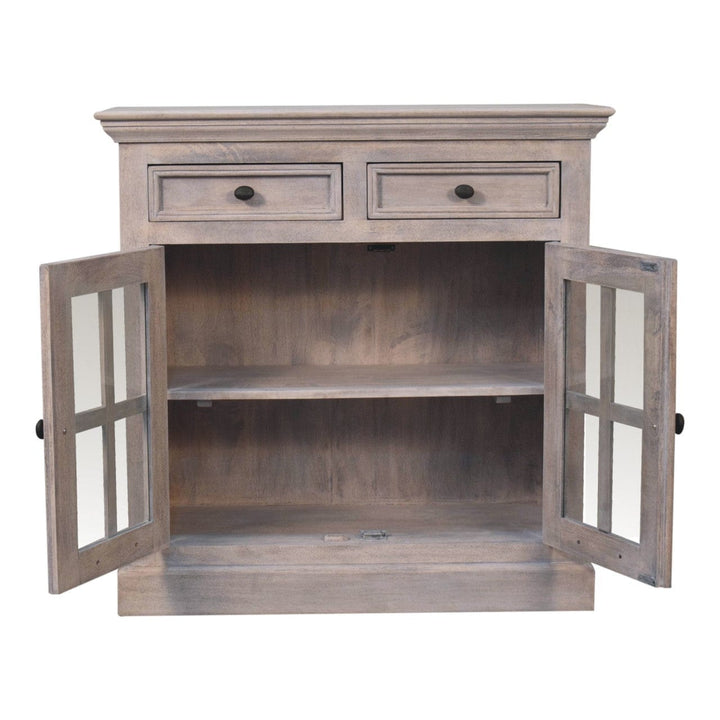 Rustic Lodge Stone Finish Sideboard - Solid Mango Wood Buffet Cabinet for Dining Room - product view 9 showing...