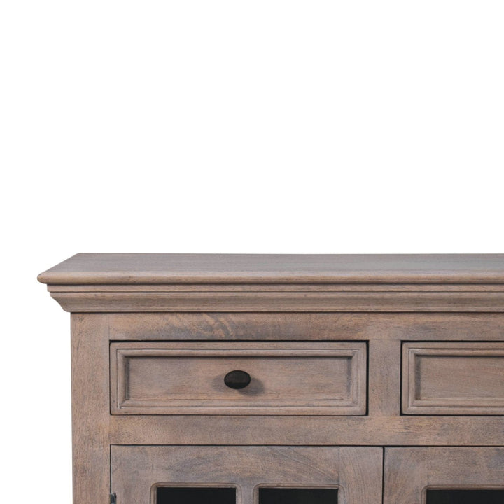 Rustic Lodge Stone Finish Sideboard - Solid Mango Wood Buffet Cabinet for Dining Room - product view 5 showing...