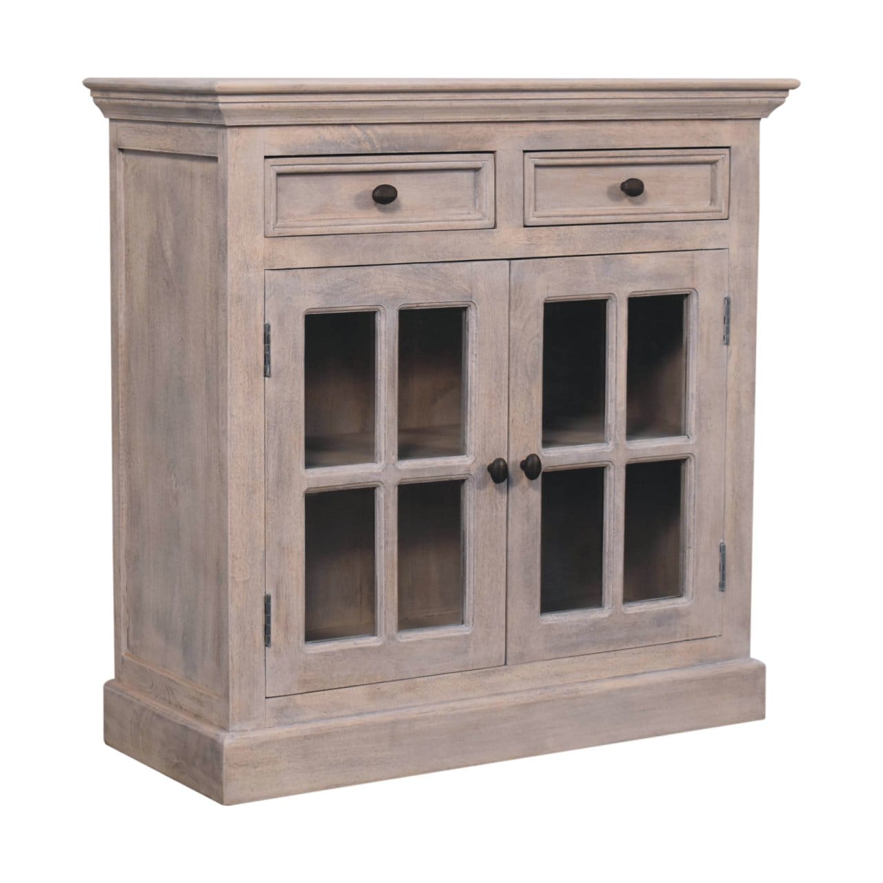 Rustic Lodge Stone Finish Sideboard - Solid Mango Wood Buffet Cabinet for Dining Room - product view 4 showing...