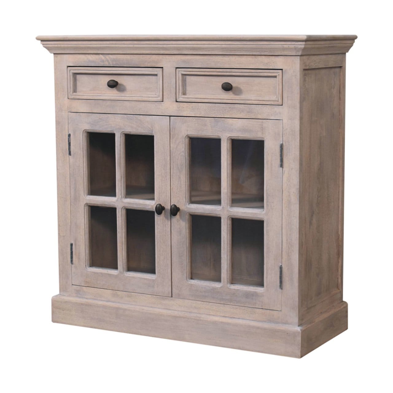 Rustic Lodge Stone Finish Sideboard - Solid Mango Wood Buffet Cabinet for Dining Room - product view 3 showing...