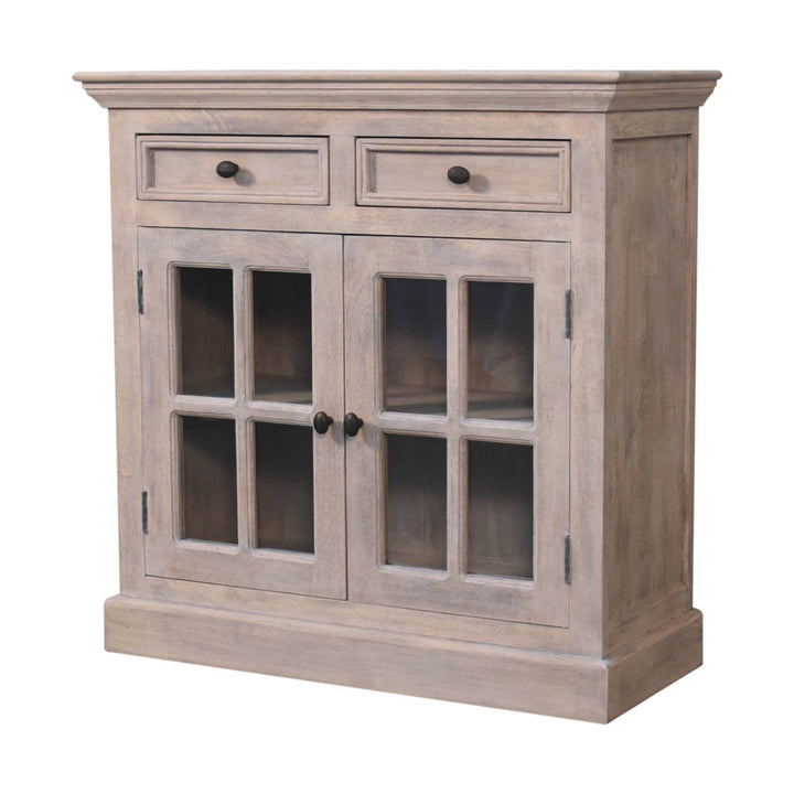 Rustic Lodge Stone Finish Sideboard - Solid Mango Wood Buffet Cabinet for Dining Room - product view 3 showing...