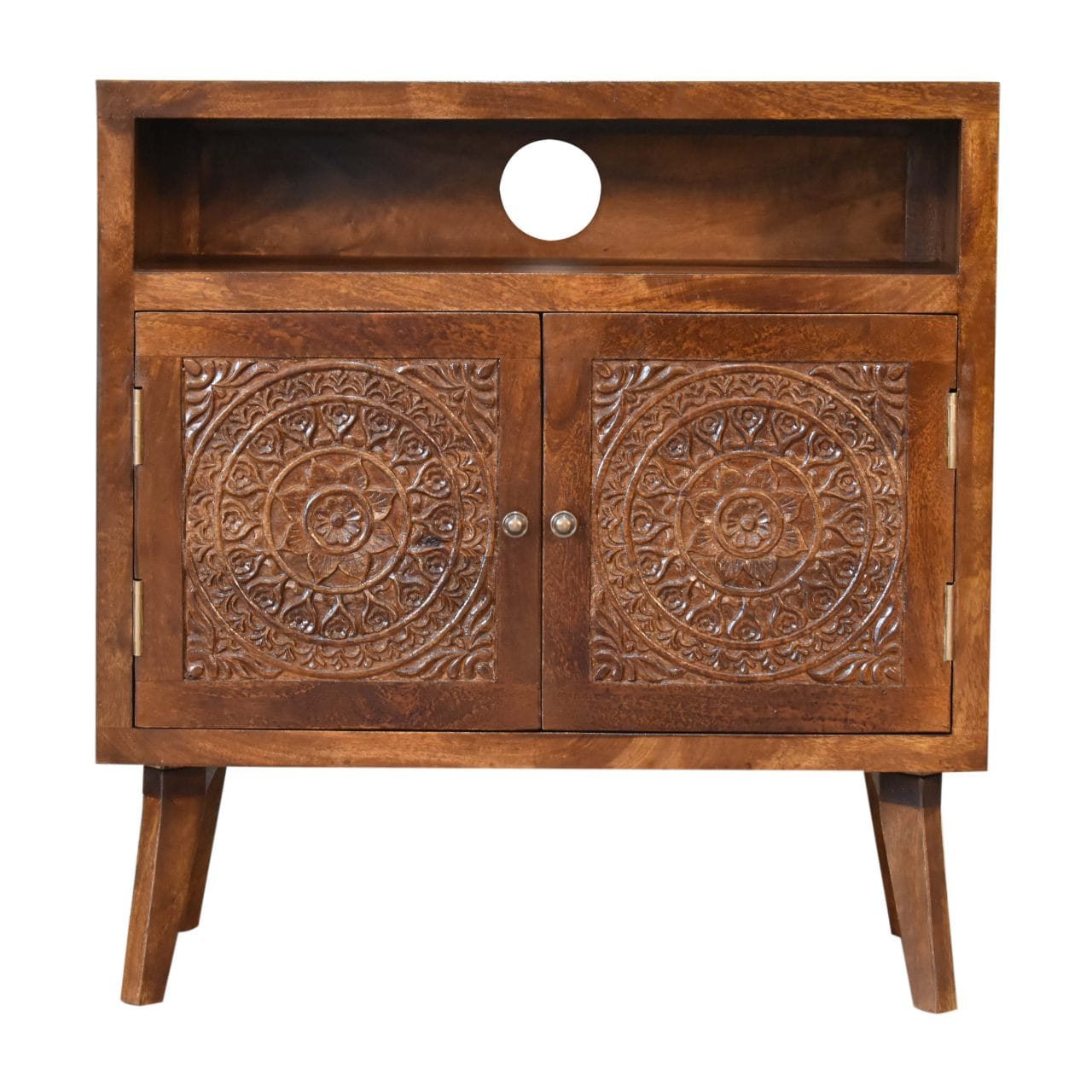 Rustic Lodge Tova Open Shelf Sideboard - Solid Mango Wood Buffet Cabinet for Dining Room - product view 2 showing...