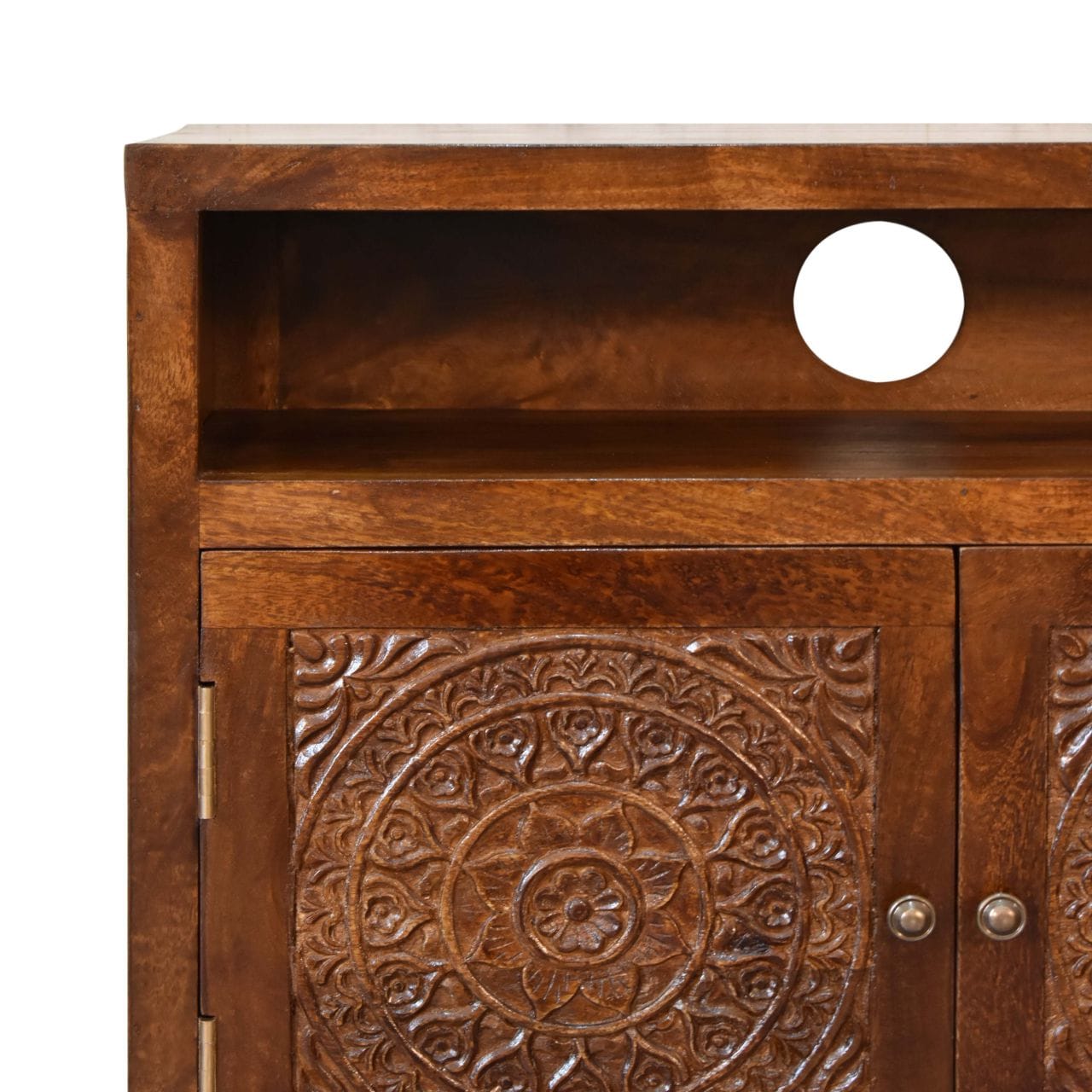 Rustic Lodge Tova Open Shelf Sideboard - Solid Mango Wood Buffet Cabinet for Dining Room - product view 5 showing...
