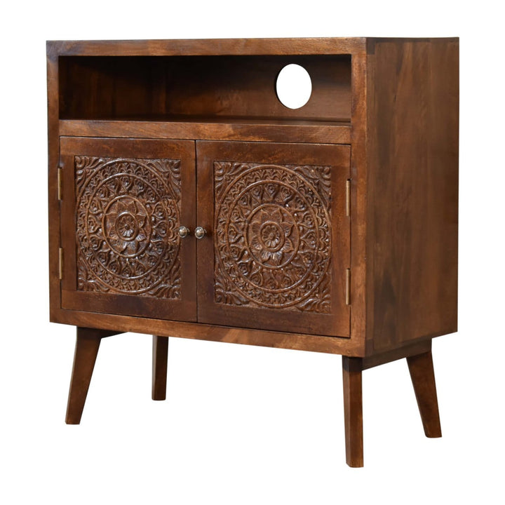 Rustic Lodge Tova Open Shelf Sideboard - Solid Mango Wood Buffet Cabinet for Dining Room - product view 4 showing...