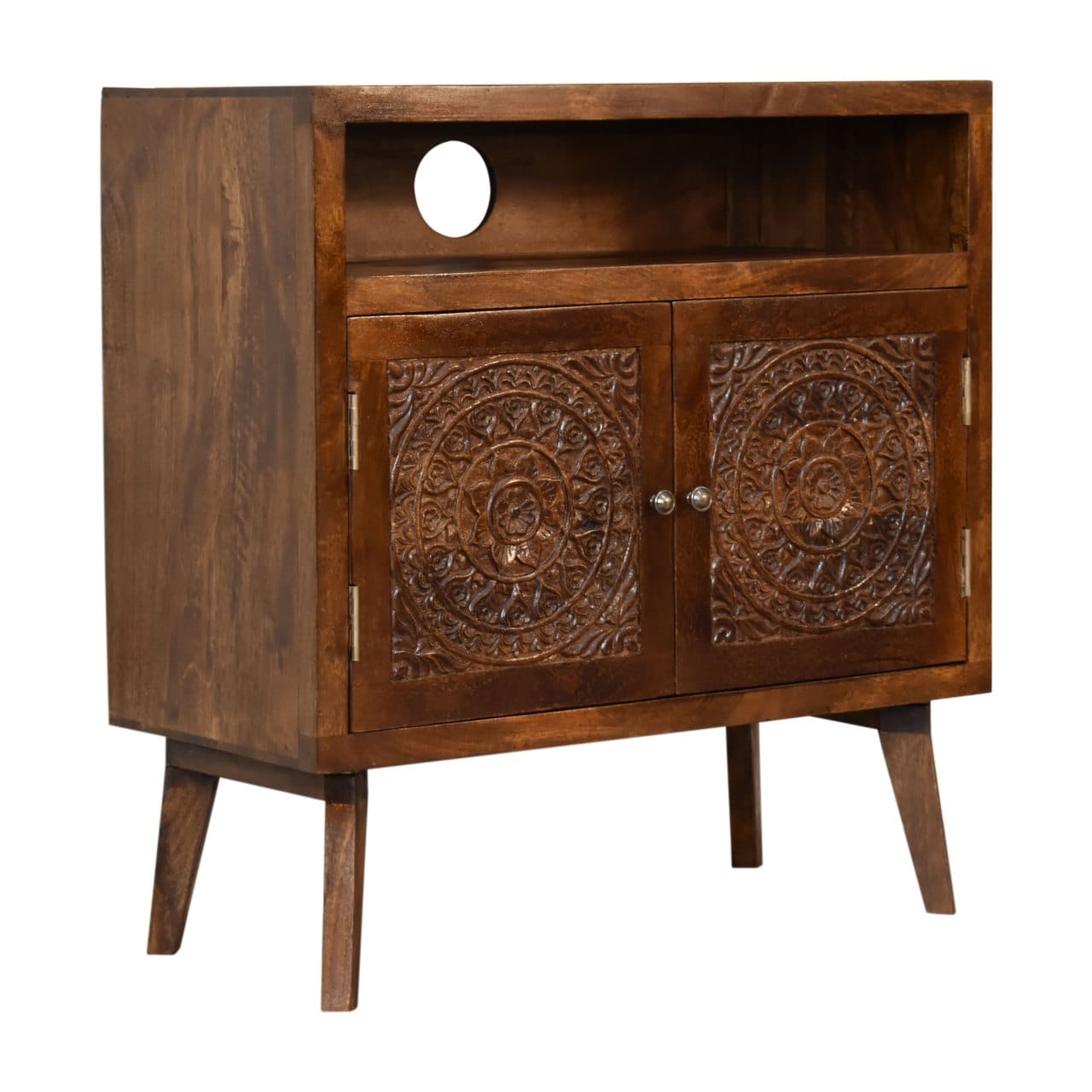 Rustic Lodge Tova Open Shelf Sideboard - Solid Mango Wood Buffet Cabinet for Dining Room - product view 3 showing...