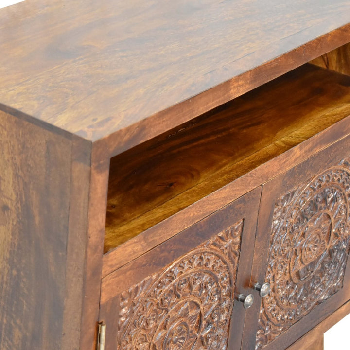 Rustic Lodge Tova Open Shelf Sideboard - Solid Mango Wood Buffet Cabinet for Dining Room - product view 6 showing...