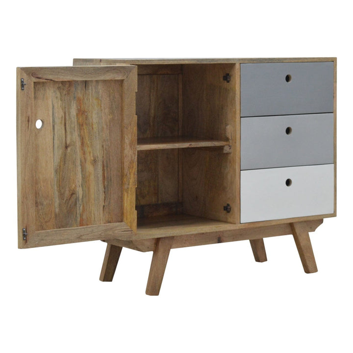 Rustic Lodge Two Tone Hand Painted Sideboard - Solid Mango Wood Buffet Cabinet for Dining Room - product view 6 showing...