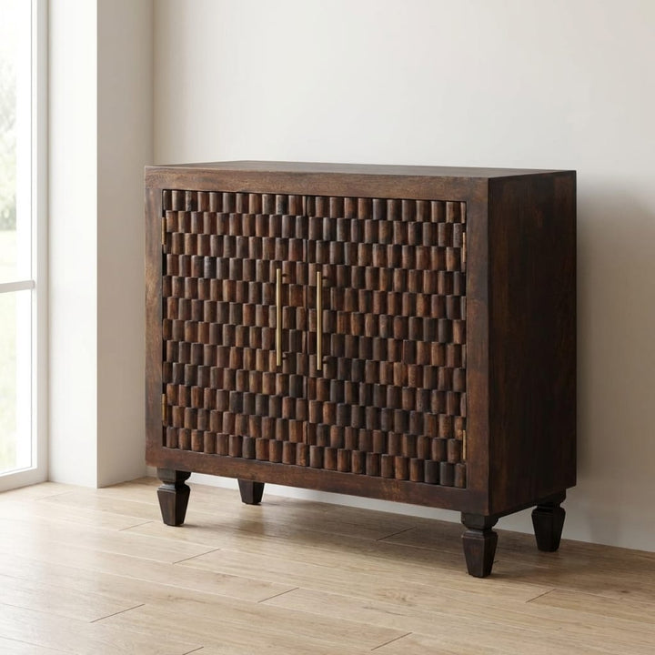 Rustic Lodge Vesta Textured Sideboard - Solid Mango Wood Buffet Cabinet for Dining Room - main view showing handcrafted...
