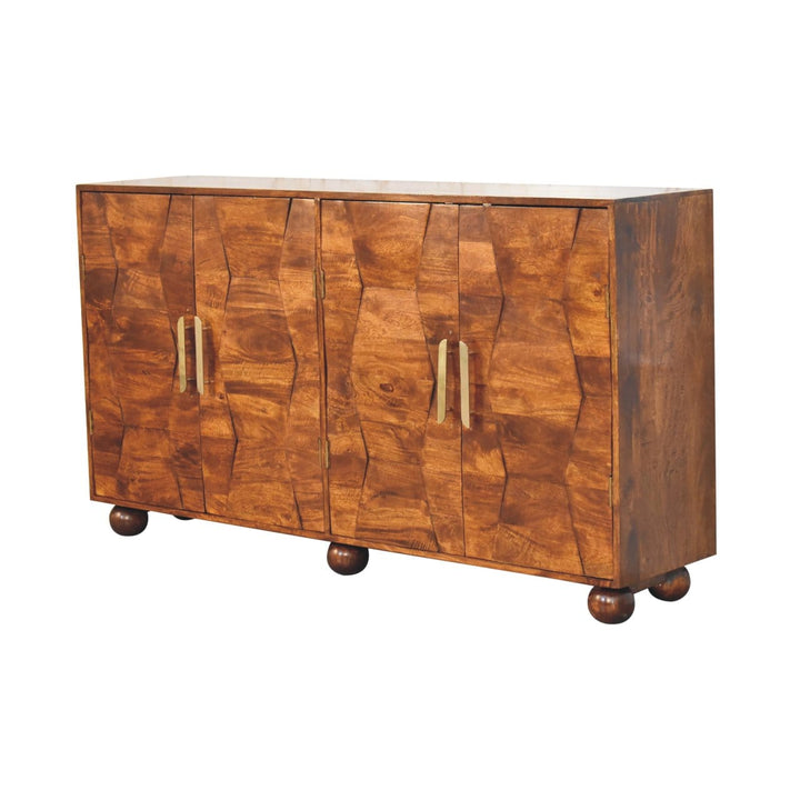 Rustic Lodge Wavecrest Chestnut Sideboard - Solid Mango Wood Buffet Cabinet for Dining Room - product view 3 showing...
