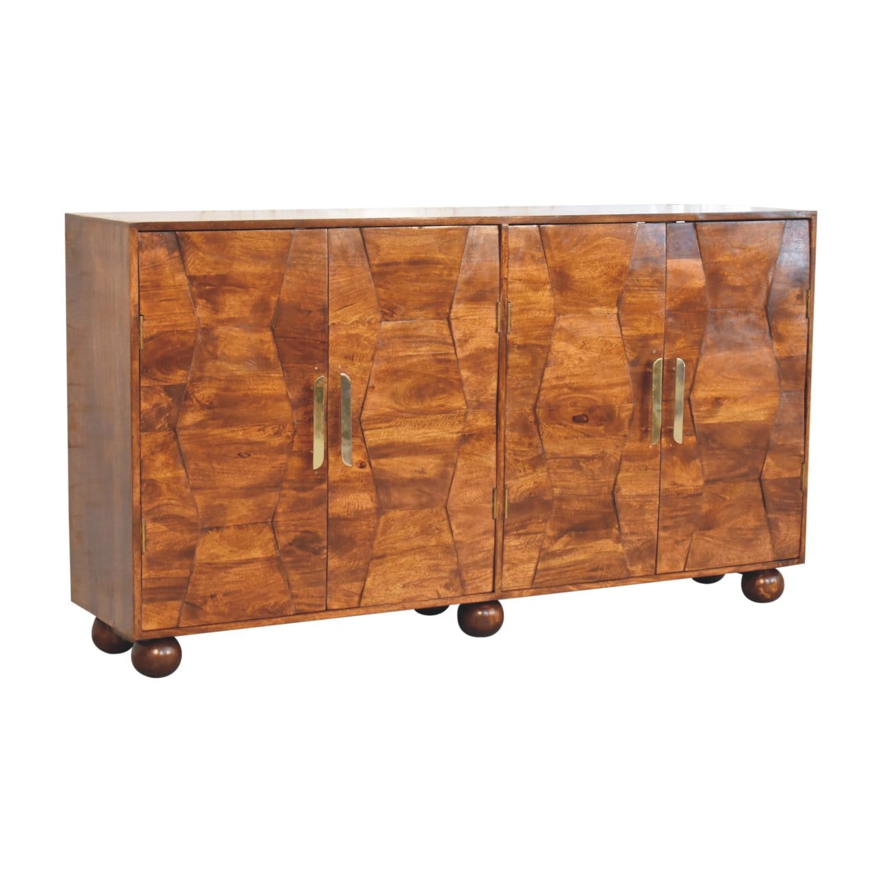 Rustic Lodge Wavecrest Chestnut Sideboard - Solid Mango Wood Buffet Cabinet for Dining Room - product view 4 showing...