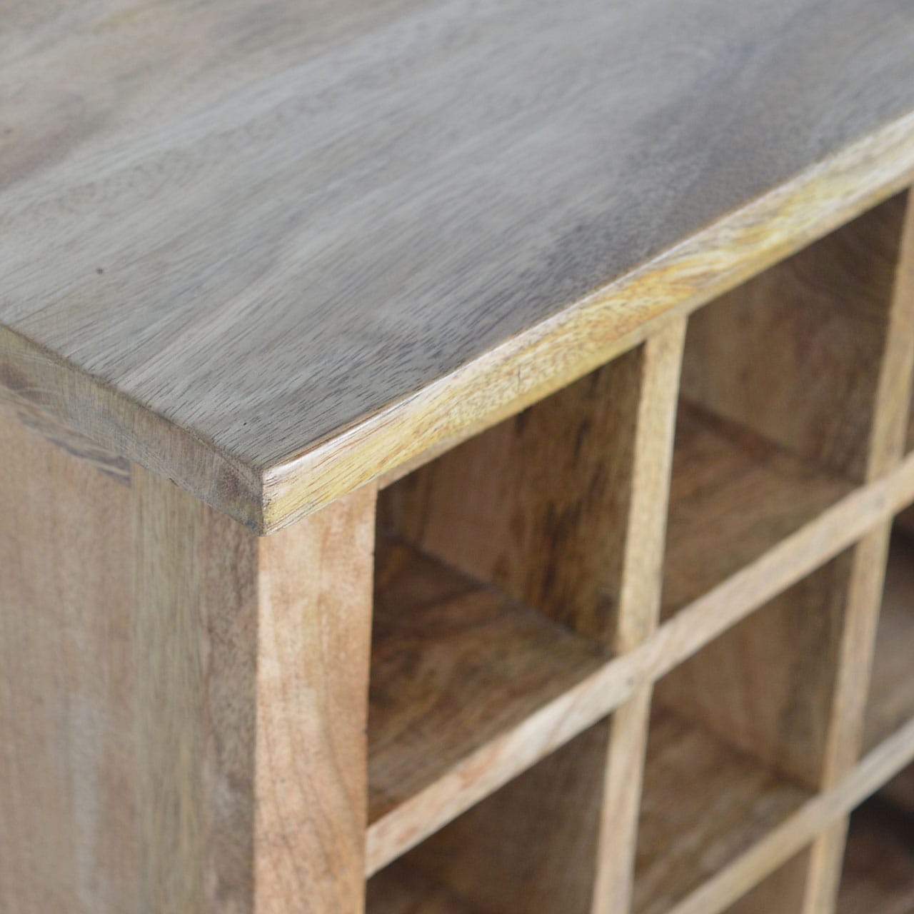 Rustic Lodge Wine Sideboard - Solid Mango Wood Buffet Cabinet for Dining Room - product view 7 showing handcrafted solid...