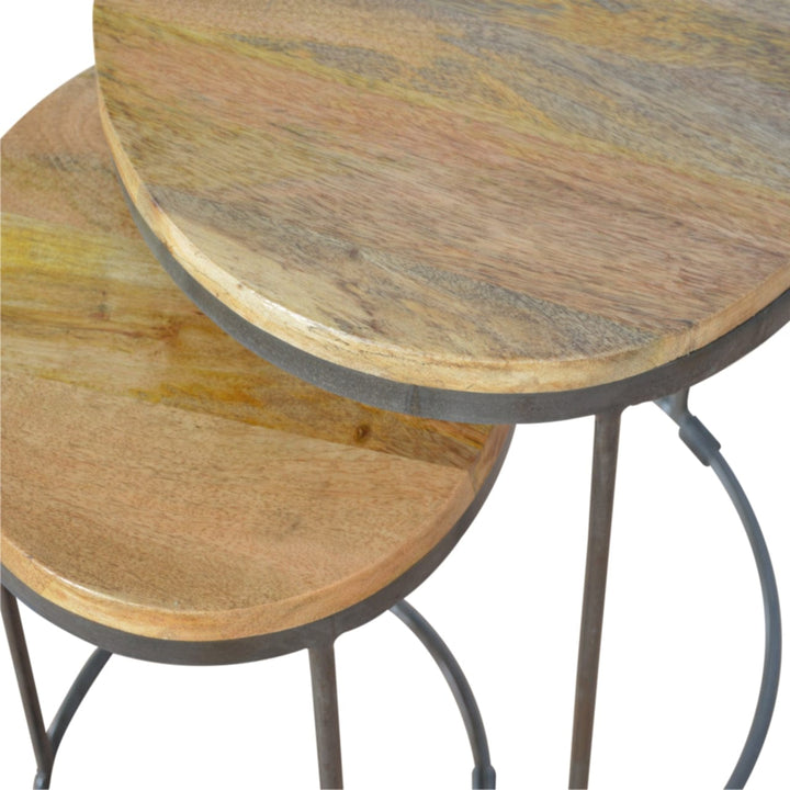 Rustic Nesting Tables - Solid Mango Wood Accent Tables for Living Room - product view 6 showing handcrafted solid mango...
