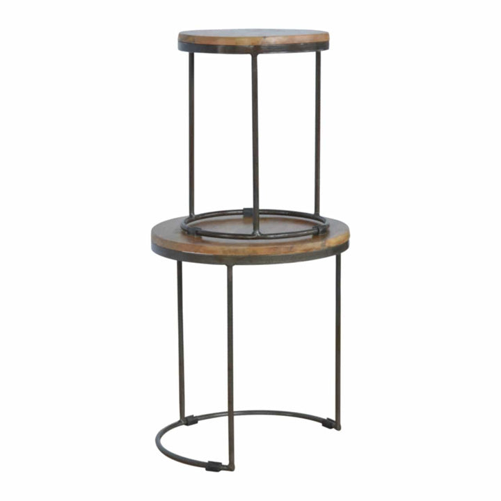 Rustic Nesting Tables - Solid Mango Wood Accent Tables for Living Room - product view 2 showing handcrafted solid mango...