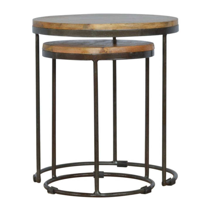 Rustic Nesting Tables - Solid Mango Wood Accent Tables for Living Room - product view 3 showing handcrafted solid mango...