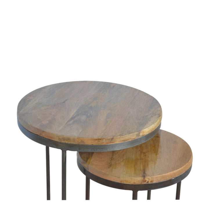 Rustic Nesting Tables - Solid Mango Wood Accent Tables for Living Room - product view 5 showing handcrafted solid mango...