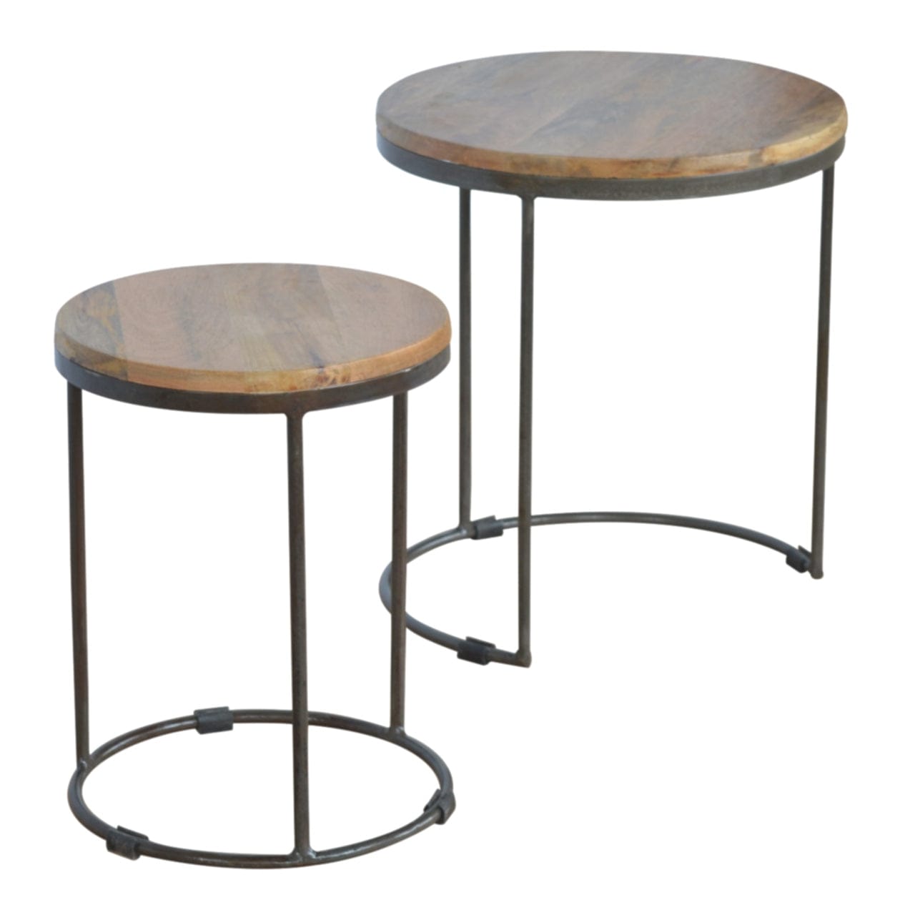 Rustic Nesting Tables - Solid Mango Wood Accent Tables for Living Room - product view 7 showing handcrafted solid mango...