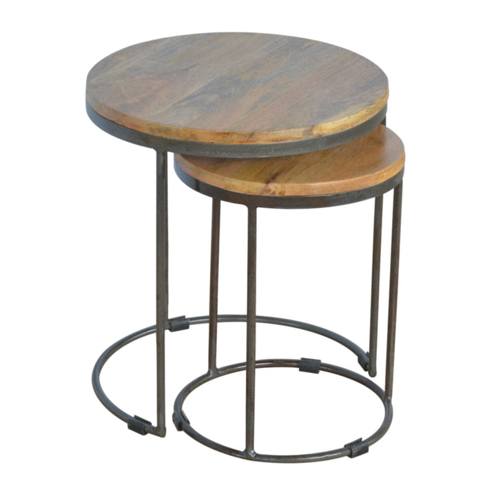 Rustic Nesting Tables - Solid Mango Wood Accent Tables for Living Room - product view 4 showing handcrafted solid mango...