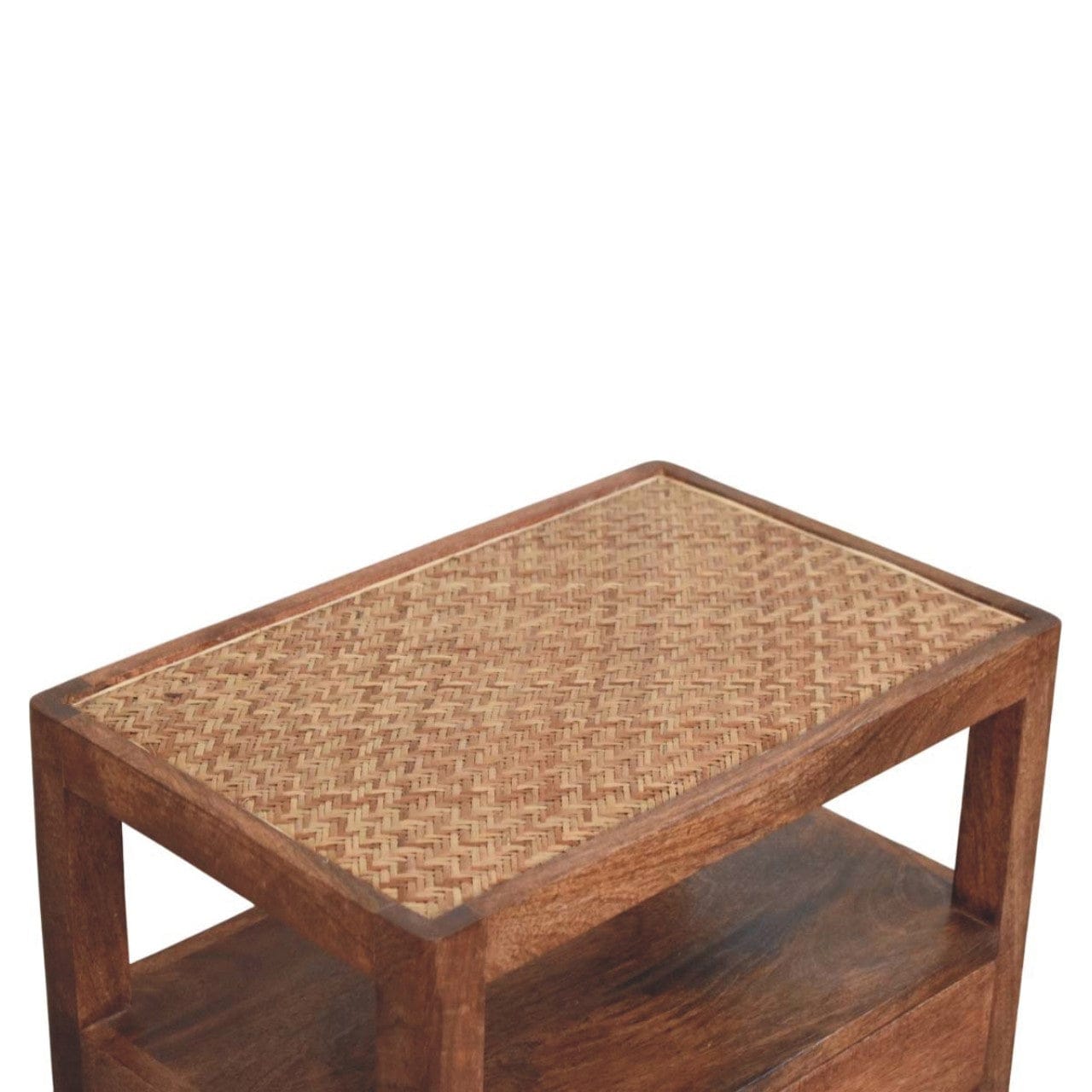 Rustic Nightstand - Solid Mango Wood Bedside Table for Bedroom - product view 5 showing handcrafted solid mango wood...