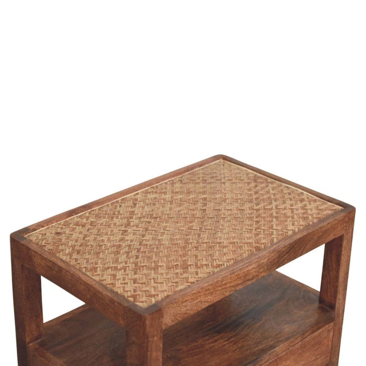 Rustic Nightstand - Solid Mango Wood Bedside Table for Bedroom - product view 5 showing handcrafted solid mango wood...