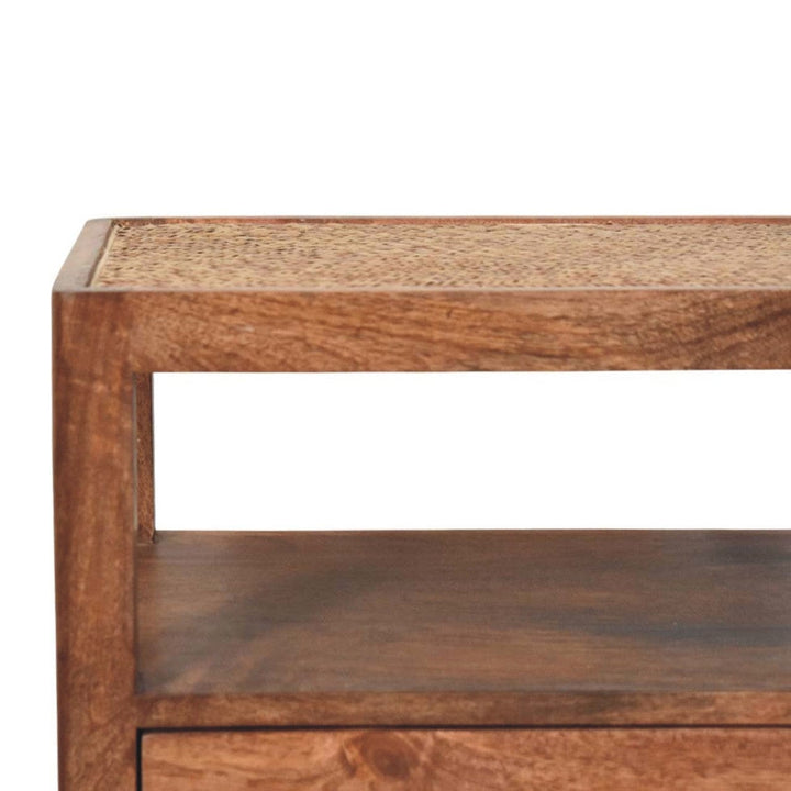 Rustic Nightstand - Solid Mango Wood Bedside Table for Bedroom - product view 4 showing handcrafted solid mango wood...