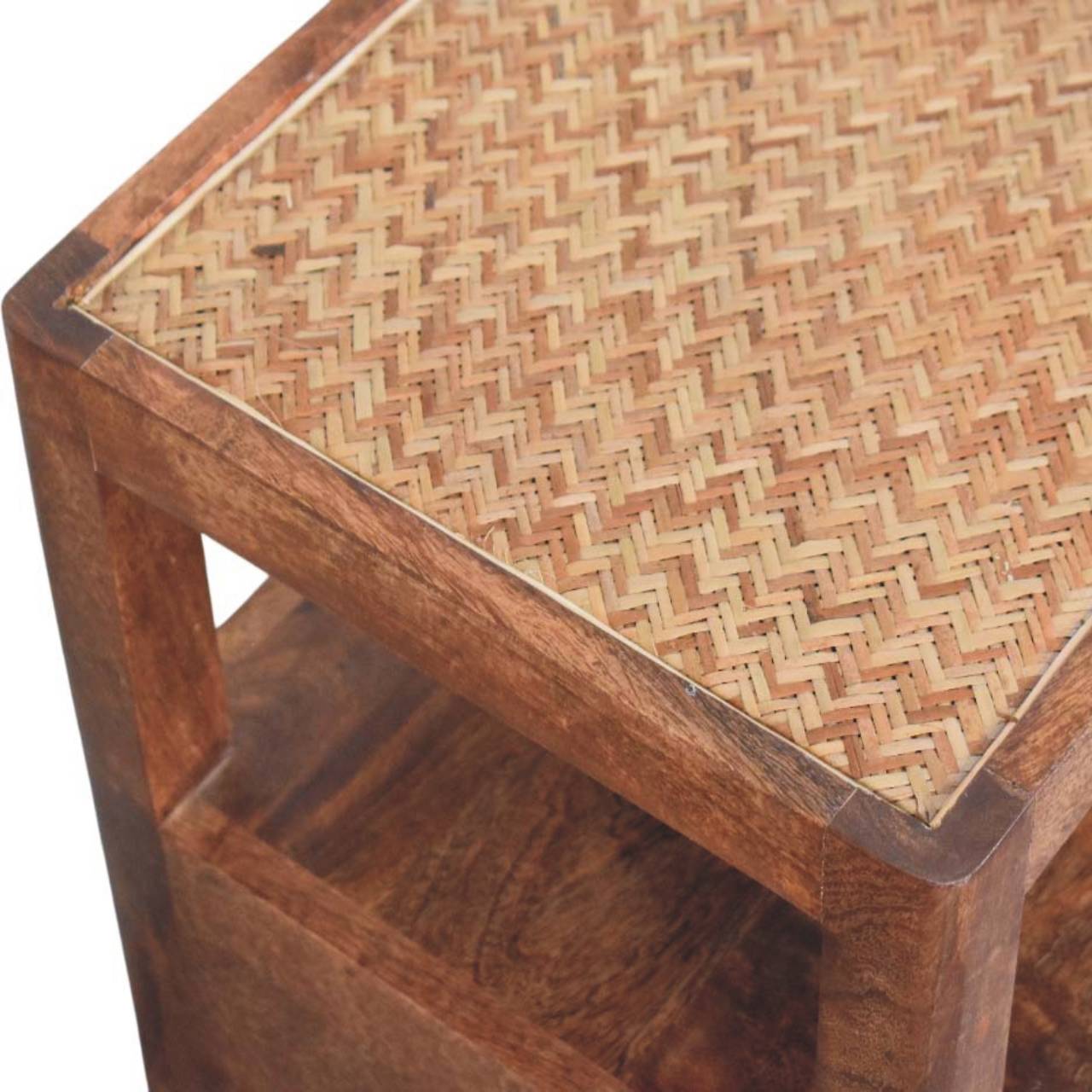 Rustic Nightstand - Solid Mango Wood Bedside Table for Bedroom - product view 6 showing handcrafted solid mango wood...