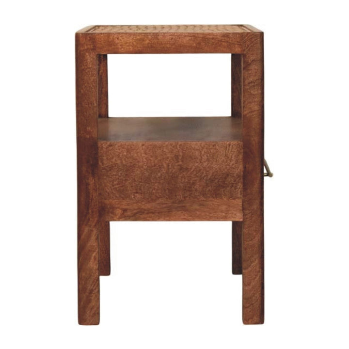 Rustic Nightstand - Solid Mango Wood Bedside Table for Bedroom - product view 9 showing handcrafted solid mango wood...