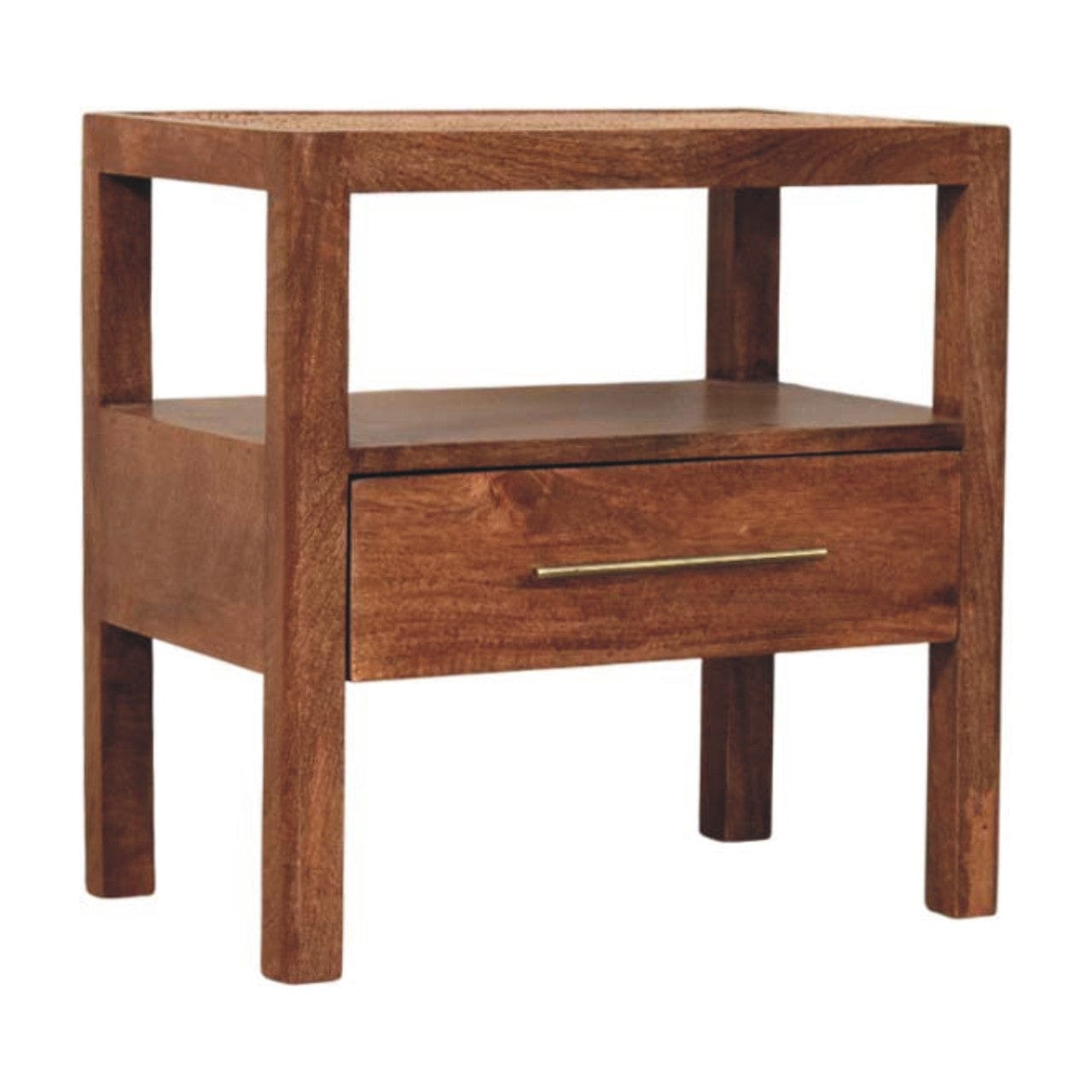 Rustic Nightstand - Solid Mango Wood Bedside Table for Bedroom - product view 3 showing handcrafted solid mango wood...