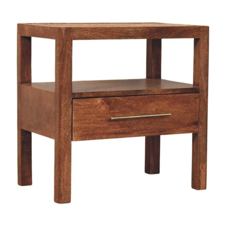 Rustic Nightstand - Solid Mango Wood Bedside Table for Bedroom - product view 3 showing handcrafted solid mango wood...